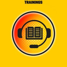 a yellow background with the words trainings on it and an image of headphones