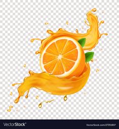 an orange slice with juice splashing out of it, on a transparent background png clipart