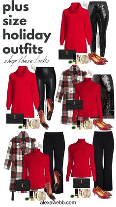 Plus Size Sequin Skirt, Plaid Coat Outfit, Classy Christmas Outfit, Red Sweater Outfit, Alexa Webb, Christmas Outfit Ideas, Plus Size Winter Outfits, Red Turtleneck Sweater, Trendy Christmas Outfits