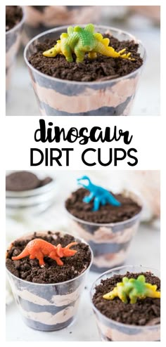 dinosaur dirt cups are an easy and fun way to use up the dirt in your child's birthday party