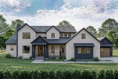 this is an artist's rendering of the modern farmhouse style house plans for homes