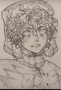 a drawing of a person with curly hair