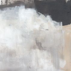 an abstract painting with white, black and grey colors on it's surface is shown