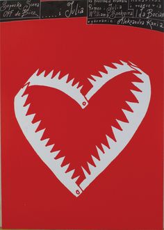 an image of a heart with sharp teeth on it's side in red and black