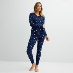 Embrace chilly nights in this cozy Women's Sonoma Goods For Life® 2-pc. Thermal Pajama Top & Pajama Bottoms Set. Click on this INTIMATES & SLEEPWEAR GUIDE to find the perfect fit and more! Embrace chilly nights in this cozy Women's Sonoma Goods For Life® 2-pc. Thermal Pajama Top & Pajama Bottoms Set. Click on this INTIMATES & SLEEPWEAR GUIDE to find the perfect fit and more! FEATURES Set includes top and pants Thermal construction Top: rounded hem, 3-button front, henley neckline, long sleeves w Thermal Pajamas, Navy Flowers, Pajama Bottoms, Pajama Top, Medium Long, Stay Cozy, Pj Sets, White Plaid, Button Placket