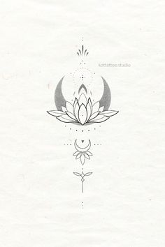 the lotus symbol is drawn in black ink on white paper with an arrow and crescent