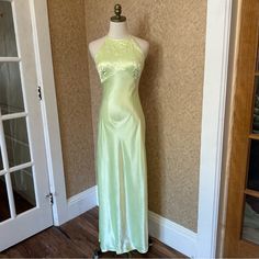 Vtg Y2k 90s Fairy Green Satin Sequin Halter High Neck Open Back Princess Prom Homecoming Dress Gown Good Condition Size 7/8 Measurements In Pictures Some Small Faint Marks As Pictured Has Been Steamed Only See Pictures For More Details 90s Fairy, Green Satin Dress, Sequin Halter, Y2k Fairy, 90s Dress, Dress Gown, Green Satin, Y2k 90s, Homecoming Dress