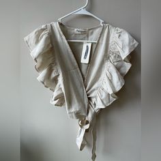 Wrap Shirt With Functional Tie. Smoke Free Home. Nwt Linen Short Sleeve Tops For Brunch, Neutral Spring Shirt For Day Out, Casual Neutral Tops For Brunch, Neutral Cotton Top For Brunch, Cream Linen Summer Tops, Cream Short Sleeve Tops For Brunch, Neutral Cotton Top For Day Out, Wrap Shirt, Shirt Color