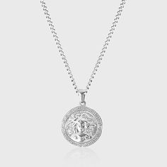 Introducing the Medusa necklace - a stunning accessory featuring a 20mm x 20mm pendant inspired by the mythical figure of Medusa. This necklace is a stylish and durable statement piece that's perfect for any occasion. 316L Stainless Steel Sterling Silver Plated Embrace your inner goddess and make a statement with this stunning necklace. Medusa Necklace, Inner Goddess, Stunning Necklace, Necklace Silver, Silver Necklaces, Statement Pieces, Versace, Diamond Necklace, Silver Plated