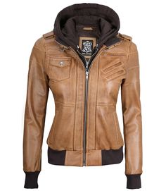 Camel Brown Leather Jacket For Women | Bomber Style
Step into timeless elegance with our Women Camel Brown Bomber Leather Jacket. Crafted from real lambskin leather, this jacket features a sleek, fitted design that enhances your silhouette. The camel brown color exudes sophistication, while the removable hood adds a touch of versatility. Perfect for any occasion, this jacket seamlessly blends style and practicality, making it an essential addition to your wardrobe. Fitted Cognac Leather Jacket, Fitted Leather Jacket With Detachable Hood For Fall, Winter Cognac Fitted Leather Jacket, Fitted Leather Outerwear With Double-lined Hood, Fitted Cognac Leather Outerwear, Fitted Leather Outerwear In Cognac, Hooded Leather Jacket For Work, Fitted Cognac Outerwear For Fall, Peplum Leather Jacket