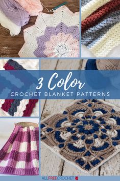 crochet blanket patterns with text overlay that says 3 color crochet blanket patterns