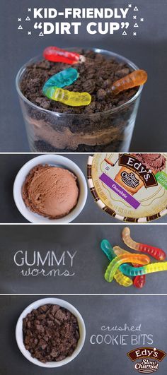 an ice cream dessert recipe for kids to make with their favorite candy bars and gummy worms