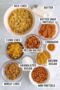 the ingredients to make cheesy waffles are shown in bowls