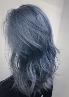 Light Blue Grey Hair, Steel Blue Hair Color, Blue Silver Hair Color, Long Blue Hair Aesthetic, Cool Toned Blue Hair, Grayish Blue Hair, Grey Blue Hair Color, Blue Silver Aesthetic