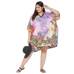 Pull-On Closure Material: 100% Polyester Pattern: Paisley Printed Size: Fits Perfectly To Us Plus Size 1x To 3x Color: Multicolor Length: 36 Inches Sleeve Style: Kimono 3/4 Sleeve Neck Style: V-Neckline Model: Sg136-8792 Care Instruction: Hand Wash/Machine Wash Summer Paisley Print Kaftan, Casual Multicolor Flowy Kaftan, Summer Tunic Dress With Paisley Print, Paisley Print Short Sleeve Beach Dress, Summer Paisley Print Kaftan For Vacation, Casual Multicolor Boho Print Kaftan, Summer Vacation Paisley Print Kaftan, Beach Dresses With Paisley Print And Short Sleeves, Multicolor Short Sleeve Beachwear Tunic