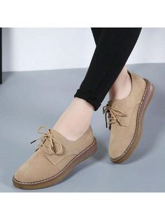 Women's Flat Loafers, Solid Color Lace-Up Low-Cut School Shoes, Comfortable College Style Shoes Valentines Apricot     Plain    Women Shoes, size features are:Bust: ,Length: ,Sleeve Length: Moccasins Outfit, Fall Fashion Shoes, Shoes Women Sneakers, Style Flats, Canvas Sandals, Spring Sneakers, Women Flats, Shoes Spring, Women Sneakers