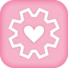 a pink square button with a white heart on it's center and arrows in the middle