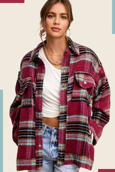 This plaid jacket seamlessly combines fashion and versatility, offering a timeless piece that effortlessly elevates any outfit with its inherent sense of sophistication. A quality piece that will be a staple in your closet for years.Made in China Style: Casual Print / Pattern: Plaid Silhouette: Jacket Fit: Oversized Embellishment: Chest Pockets Neck Line: Collared Sleeve: Long Sleeve Length: Long Closure: Snap Button Lining: No Made In: IMPORT Fabric Contents: 90% Polyester, 10% Wool Non-stretch fabric Non-sheer fabric Care Instructions: Machine wash cold, gentle cycle, tumble dry low. Size Measurement (inch): S: 48.0 (Bust), null (Waist), null (Hips), 28.5 (Length) M: 49 (Bust), null (Waist), null (Hips), 29.0 (Length) L: 50 (Bust), null (Waist), null (Hips), 29.5 (Length) Flannel Coat Outfit, Flannel Coat, Fall Plaid, Long Sleeve Plaid, Plaid Jacket, China Fashion, Sheer Fabrics, Contemporary Fashion, Oversized Shirt