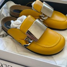 Like New Yellow Leather Loafers For Work, Luxury Spring Slip-ons With Round Toe, Abeo Shoes, Jw Anderson, Mule Clogs, Mules Shoes, Clogs, Loafers, Shop My