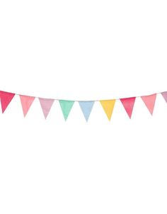 a multicolored bunting banner hanging on a white wall