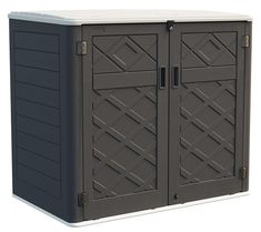 an outdoor storage cabinet with two doors