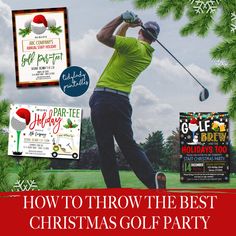 an advertisement for the golf holiday party with photos and information about how to throw the best christmas golf party