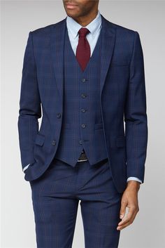 Check Blue Suit Men, Checks Suits For Men, Navy Checked Suit, Navy Blue Check Suit Men, Tailored Navy Double-breasted Suit For Semi-formal, Check Suits For Men, Navy Single-breasted Suit With Suit Collar, 3 Piece Suit Men, Checked Suit