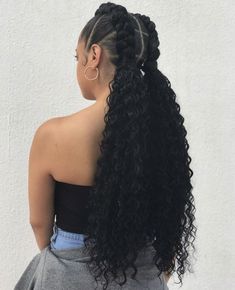 Fabulous Afro Hair Ideas for Every Occasion Pretty Braided Hairstyles Cornrows, Braiding Styles For Mixed Hair, Ponytail Hairstyles For Mixed Women, Braids With Curly Ponytail Black Hair, Rubber Band Pigtail Hairstyles, Braids In The Front Ponytail In The Back, Cute African American Hairstyles, Two Braids Hairstyle Curly Hair, Black Birthday Hairstyles Braids