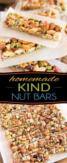 homemade kind nut bars are stacked on top of each other