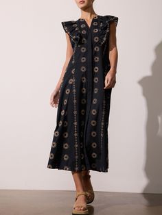 Women's Aurora Eyelet Dress in Black and Beige | Brochu Walker Contrast Embroidery, Brochu Walker, Princess Seam Dress, Busted Band, Long Midi, Eyelet Fabric, Black And Beige, The Aurora, Eyelet Dress