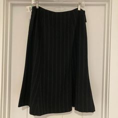 Alfani Flared Skirt, Black With Blue Pinstripes, Fully Lined 68% Triacetate; 28% Polyester; 4% Other Fibers Business Skirt, Striped Midi Skirt, Fit And Flare Skirt, Party Fits, Animal Print Skirt, Bow Detail Dress, Straight Skirt, Distressed Black Jeans, Pleated Midi Skirt