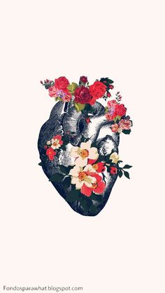 a drawing of a heart with flowers in it