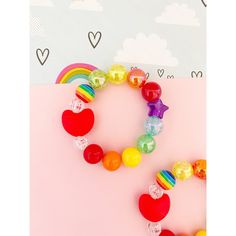 Rainbow Heart Bracelet - HoneyBug Red Heart Bracelet, Shelf Decor Living Room, Whimsical Accessories, Rainbow Mermaid, Rave Accessories, Wearing Jewelry, Rainbow Heart, Cute Bracelets, Enamel Charms