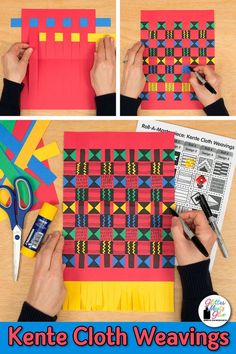 the instructions to make a kente cloth weaving project for kids with scissors and paper