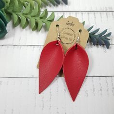 Red Leather Earrings For Gifts, Handmade Leather Jewelry, 10 Birthday, Gifts For Moms, Great Gifts For Mom, Long Red, Earrings Statement, Style Earrings, Leaf Earrings