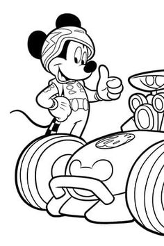 mickey mouse driving a race car coloring page