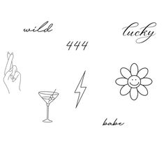 four different types of handwritten writing on a white background with the words lucky written in cursive font