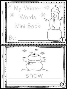 two winter words mini book pages with snowmen