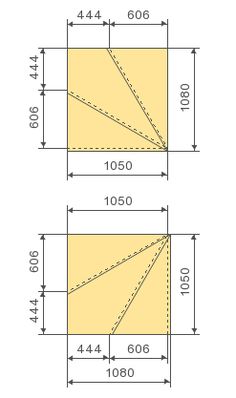 an image of a yellow square with the measurements for each side and the width of it