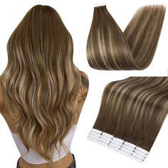 PRICES MAY VARY. 【High-quality Material】We use high-quality for a natural and seamless blend, 100% Remy human hair in our tape in hair extensions, ensuring a natural and comfortable look. 【Natural Look】Our tape in hair extensions human hair blend seamlessly with your natural hair, giving you a natural and beautiful look. 【Comfortable】Our human hair tape in extensions are lightweight and comfortable, making them easy to wear for extended periods of time. 【Easy to Install】The invisible tape in hai Tape Ins, Types Of Hair Extensions, Shine Hair, Blonde Highlight, Honey Blonde Highlights, Hair Tape, Human Hair Color, Weft Hair Extensions, Brown Balayage