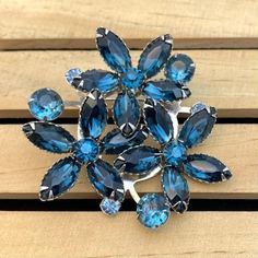 Vintage Floral Design Brooch Blue Flowers Prong Set Deep Blue Stones - Etsy Elegant Blue Gemstone Brooches, Antique Handmade Blue Brooches, Antique Blue Collectible Brooches, Formal Blue Flower Brooch, Blue Flower-shaped Jewelry Brooch, Vintage Floral Design, Flower Brooch, Deep Blue, Blue Stone