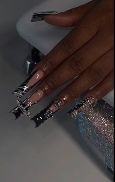 Cool Nails Black, Long Acrylic Nails Black, Acrylic Nails Black Women, Nails Black Women, Acrylic Nails Black, Cool Nails, Black French Tips