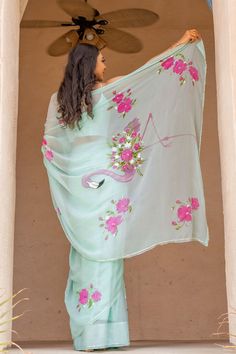 Painted Flamingo, Hand Painted Saree, Stylish Kurtis Design