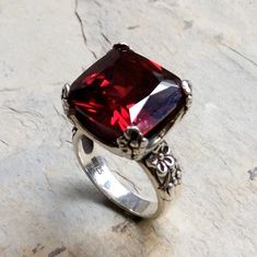 Large stone ring, rose cut stone ring, garnet ring, Floral Silver Ring, alternative engagement ring, Elegant Silver Ruby Flower Ring, Elegant Ruby Flower Ring For Formal Occasions, Elegant Ruby Gemstone Flower Ring, Elegant Garnet Ring With Rose Cut Diamonds, Unique Ruby Ring With Stone Setting For Weddings, Elegant Handmade Red Flower Ring, Elegant Ruby Flower Ring For Wedding, Elegant Open Ruby Ring With Stone Setting, Handmade Elegant Sterling Silver Ruby Ring