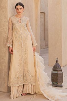 Gold Pakistani Kameez And Crushed Sharara With Dupatta Crushed Sharara, Pakistani Kameez, Luxury Pret, Organza Shirt, Pakistani Wedding Dress, Organza Dupatta, Organza Fabric, Suit Fabric, Pakistani Outfits