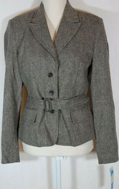 Covington Womens Brown Tweed Wool 3 Button Belt Jacket NWT - Size 6 #Covington #TweedJacket #Outdoor Office Tweed Button-up Jacket With Button Closure, Tweed Sport Coat With Buttons For Work, Vintage Tweed Outerwear For Office, Tweed Sport Coat For Work, Tweed Blazer With Buttons For Workwear, Casual Tweed Jacket For Office With Button Closure, Casual Tweed Jacket For Office, Wool Button-up Tweed Jacket For Office, Tweed Button-up Blazer With Button Closure