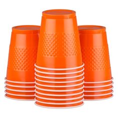 orange plastic cups stacked on top of each other