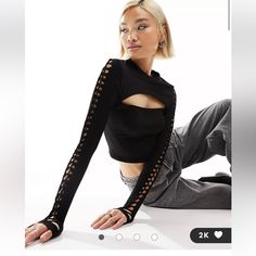 Product Details Usa Size 4, Uk 8, Eu 36 Top By Asos Design Waist-Up Dressing Crew Neck Long Sleeves Cut-Out Details Cropped Length Slim Fit Product Code: 132548150 Https://Www.Asos.Com/Us/Asos-Design/Asos-Design-Cut-Out-Top-With-Macrame-Sleeves-In-Black/Prd/205263112?Af_sub1=35719&Mid=35719&Ranmid=35719&Pubref=Z1kl9yrnyf4&Af_adset_id=35719&Af_sub_siteid=Z1kl9yrnyf4-3kmpdhg7er31pcn9kioa0g&Siteid=Z1kl9yrnyf4-3kmpdhg7er31pcn9kioa0g&Pid=Rakuten_int&Is_retargeting=True&Ransiteid=Z1kl9yrnyf4-3kmpdhg7er31pcn9kioa0g&Af_click_lookback=30d&Utm_content=10&Utm_source=Ran&Affid=2135&Utm_medium=Affiliate&Channelref=Affiliate&Link=10&Source=Linkshare&Publisher=Modesens&Affid=26431&Utm_campaign=Modesens& Edgy Hollow Out Top For Night Out, Trendy Fitted Hollow Out Top, Trendy Black Hollow Out Crop Top, Black Stretch Tops With Hollow Out Details, Stretch Black Tops With Hollow Out Detail, Black Stretch Hollow Out Tops, Black Stretch Hollow-out Tops, Black Hollow Out Stretch Tops, Black Stretch Crop Top With Hollow Details