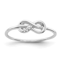 Give the gift of infinite love with this ring featuring four round brilliant diamonds. Sterling silver with rhodium plating (helps prevent tarnishing) 4 round brilliant diamonds Style no. 050-00207 Diamond Infinity Band, Diamond Infinity Ring, Infinity Band Ring, Silver Infinity Ring, Infinity Diamond Ring, Silver Diamond Ring, Infinite Love, Sterling Silver Rings Bands, Infinity Ring