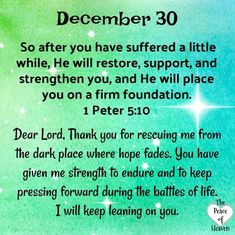 THE PEACE OF HEAVEN | December 30 | Inspirational Daily Bible Verse | 1 PETER 5:10 | 30 December Quotes, December 30 Blessings, December 30 Quotes, December Prayers, Christmas Creatives, December Blessings, 1 Peter 5 10, Peter 5 10